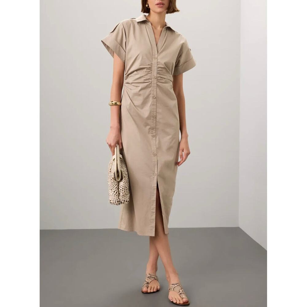 Saunders Collective Midi Dress Khaki Beige